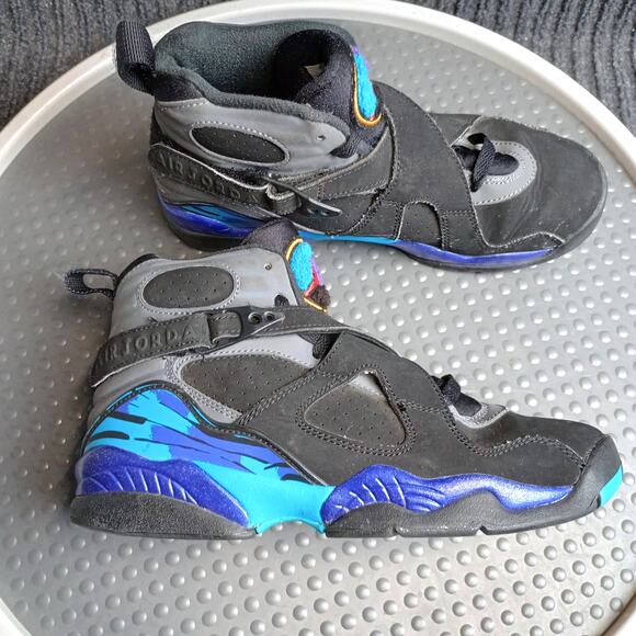 Nike Air Jordan 8 VIII Retro Youth Sneakers Black Aqua Size 5Y - Picture 6 of 10